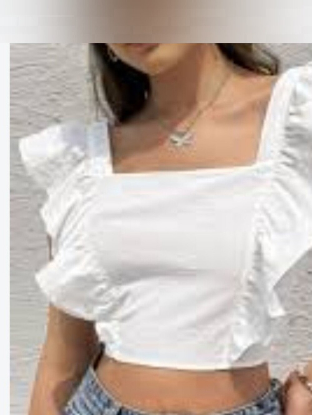 SHEIN White Ruffle Sleeve Square Neck Crop Top